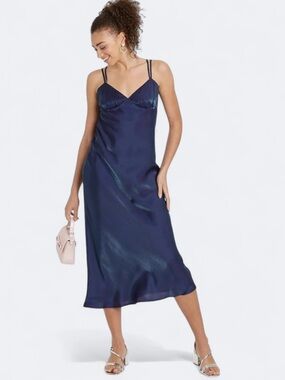 Wild Fable Women's Glitter Iridescent Maxi Slip Dress,Navy Size L